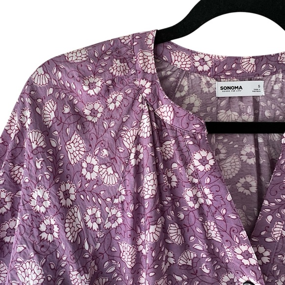 NWT | FLORAL RUFFLE HEM BOHO DRESS BUTTON FRONT TIE WAIST PURPLE | SIZE: SMALL - Picture 4 of 13
